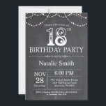 18th Birthday Invitation Chalkboard String Lights Einladung<br><div class="desc">18th Birthday Invitation with Chalkboard Black and White Background. String Lights. Adult Birthday. Male Men or Women Birthday. For further customization,  please click the "Customize it" button and use our design tool to modify this template.</div>