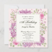 18th Birthday Invitation Elegant Pink Flowers Einladung (Vorderseite)