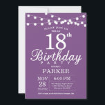 18th Birthday Invitation Purple Lavender Lilac Einladung<br><div class="desc">18th Birthday Invitation with String Lights. Purple Lavender Lilac Background. Women Lady Elegant bday Invite. 13th 15th 16th 18th 20th 21st 30th 40th 50th 60th 70th 80th 90th 100th,  Any age. For further customization,  please click the "Customize it" button and use our design tool to modify this template.</div>