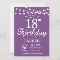 18th Birthday Invitation Purple Lavender Lilac