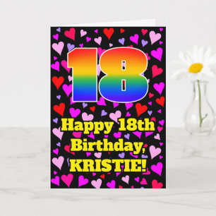 18th Birthday: Loving Hearts Pattern, Rainbow # 18 Karte