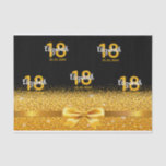 18th birthday party black gold sparkle name seidenpapier<br><div class="desc">Elegant,  classic,  glamorous and feminine.  A faux gold colored bow with golden glitter and sparkle,  a bit of bling and luxury for a 16th birthday party.  Black background. Templates for her name,  age 18,  date of birth and anniversary date.</div>