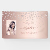 18th birthday photo rose gold pink shiny diamonds banner (Horizontal)
