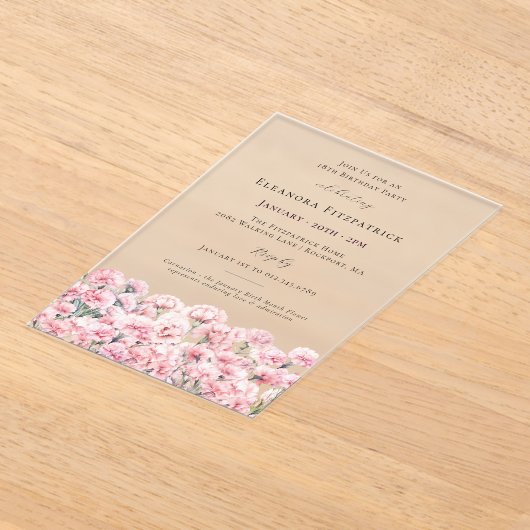18th Birthday Pink Carnation January Birth Flower Acryleinladungen (Ablage )