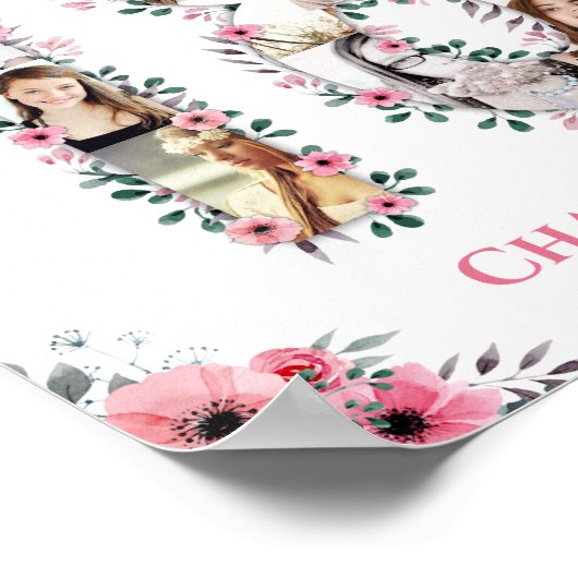 18th Birthday Pink Flower Girl Photo Collage White Poster (Ecke)