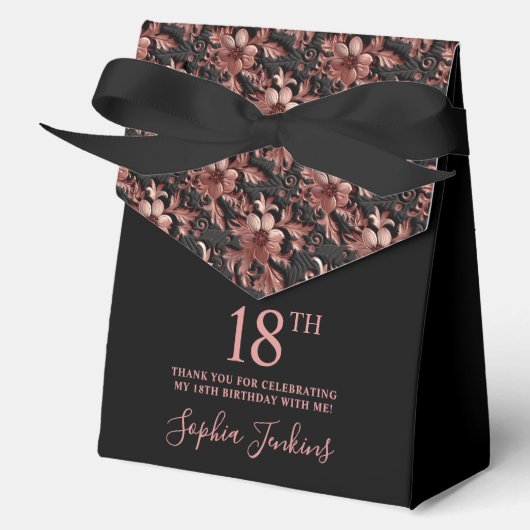 18th Birthday Rose Gold Floral Thank You Geschenkschachtel (Vorderseite)