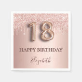 18th birthday rose gold glitter pink balloon style serviette (Vorderseite)