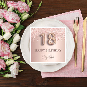 18th birthday rose gold glitter pink balloon style serviette