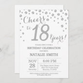 18th Birthday Silver Glitter Diamond Invitation Einladung (Vorne/Hinten)