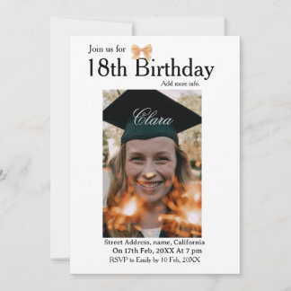 18th birthday simple minimal bow white photo name einladung