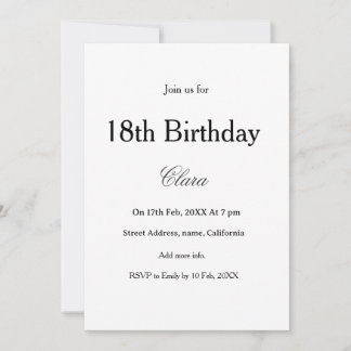 18th birthday simple name minimal black white einladung