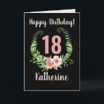 18th or all ages Birthday Pink Floral Name Karte<br><div class="desc">Happy 18th or all ages Birthday Blush Pink Floral Wreath Name Card. Customize the name and age on the front and the greeting messages on the front and inside.</div>