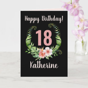 18th or all ages Birthday Pink Floral Name Karte