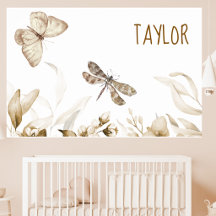 18x12 Aquarell Vintage Sepia Blumen Kinderzimmer