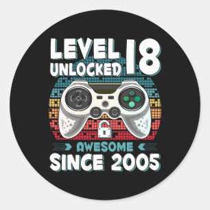 18yr Bday Son Boy Funny Gamer 18. 18 Jahre alt Bir Runder Aufkleber
