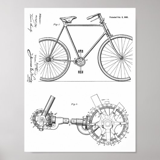 1900 Chainless Bicycle Design Patent Art Print Poster (Vorne)
