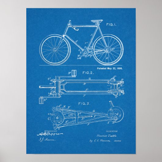 1900 Chainless Bicycle Design Patent Art Print Poster (Vorne)