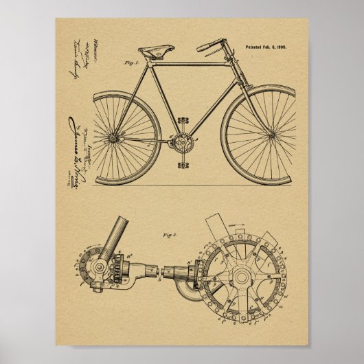 1900 Chainless Bicycle Design Patent Art Print Poster (Vorne)