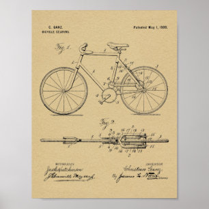 1900 Fahrradgetriebe-Patentkunstzeichnungsdruck Poster