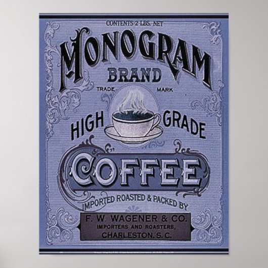 1900 Monogramm-Kaffeewerbung Poster (Vorne)