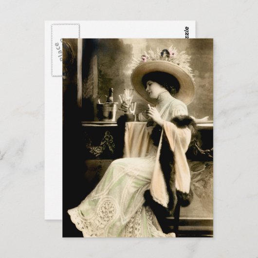 1900 Pariser trinken Champagner Postkarte (Vorne/Hinten)