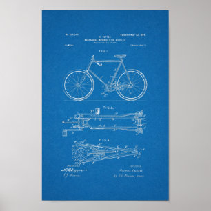 1900 Vintage Fahrrad-Patent-Druck-Plan-Kunst Poster