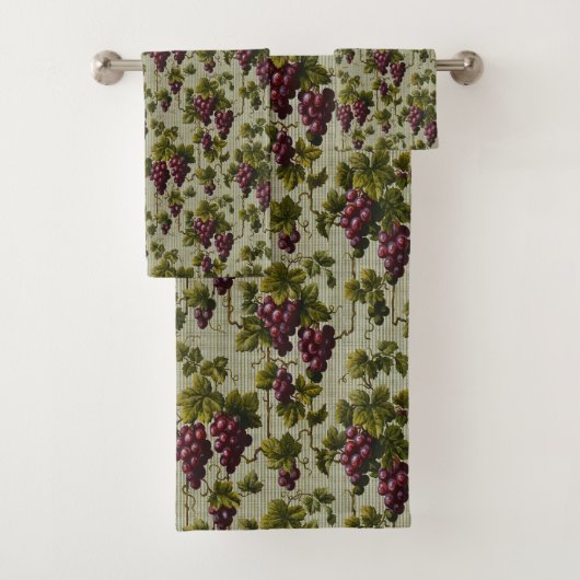 1900 Vintage Trauben Botanisches Design Frucht Badhandtuch Set (Insitu)