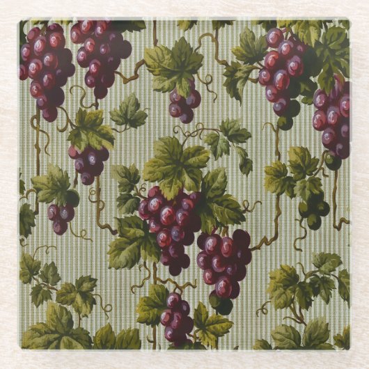 1900 Vintage Trauben Botanisches Design Frucht Glasuntersetzer (Vorderseite)