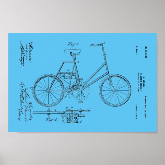 1900 Vintages Elektrofahrrad-Patent Art Print Poster (Vorne)