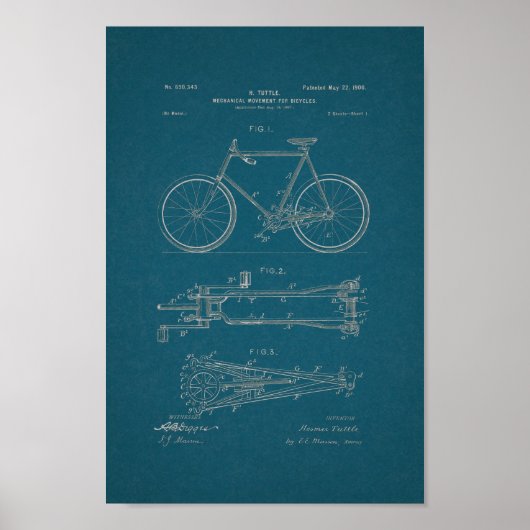 1900 Vintages Fahrradpatent Print Blueprint Art Poster (Vorne)