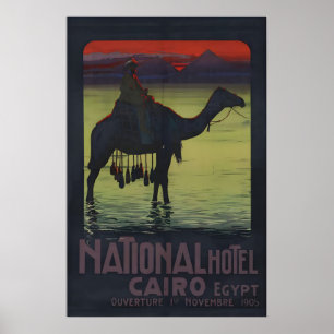 1900er Jahre „National Hotel Kairo Ägypten“ Pyrami Poster