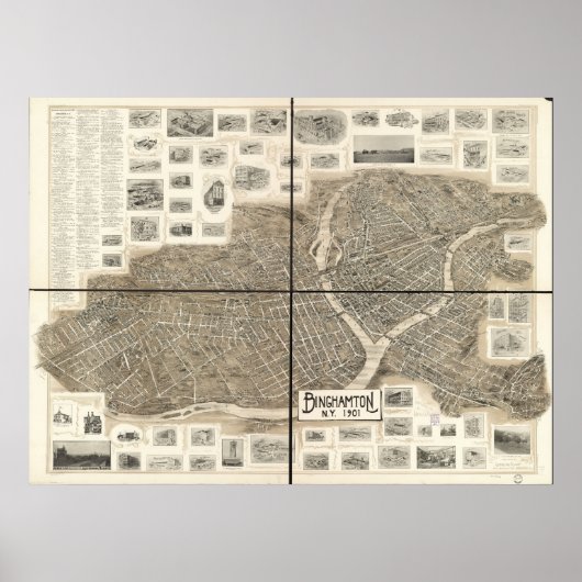 1901 Binghamton, New Birds Eye Panorama Karte Poster (Vorne)