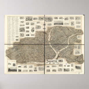 1901 Binghamton, NY Birds Eye View Panoramic Map Poster