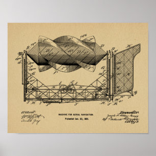 1901 Flugmaschinen-Flugzeug-Patentkunstzeichnung Poster