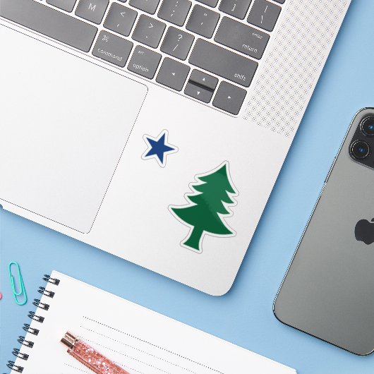 1901 Maine Flag Clear Sticker Set (Laptop mit iPhone)
