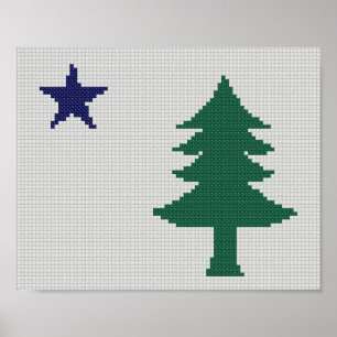 1901 Maine Flag Imitat Cross-Stitch Poster
