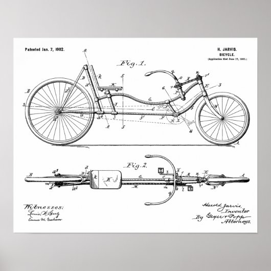 1902 Bicycle Recumbent Design Patent Art Print Poster (Vorne)