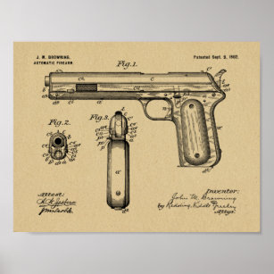 1902 Bräunende Schusswaffenpatentkunst Zeichnend P Poster