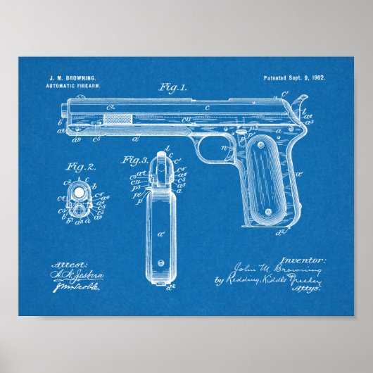 1902 Bräunende Schusswaffenpatentkunst Zeichnend P Poster (Vorne)