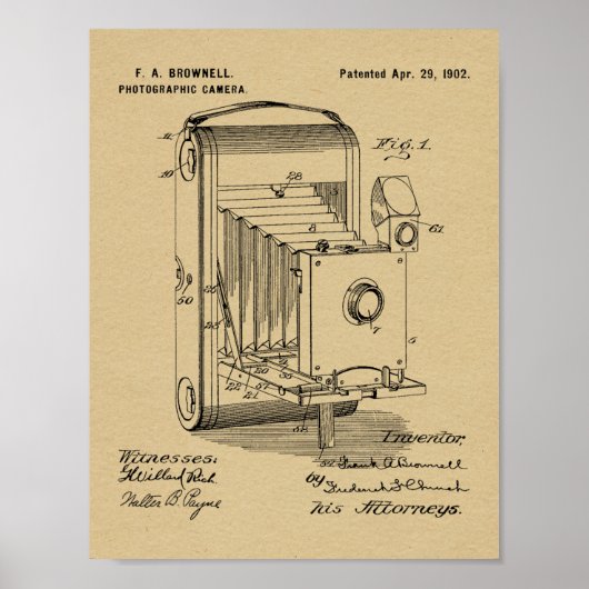 1902 Faltkamera Patent Art Zeichnend Druck Poster (Vorne)