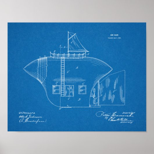 1902 Odd Airship Airplane Patent Art Zeichnend Pri Poster (Vorne)