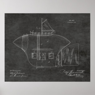 1902 Odd Airship Airplane Patent Art Zeichnend Pri Poster