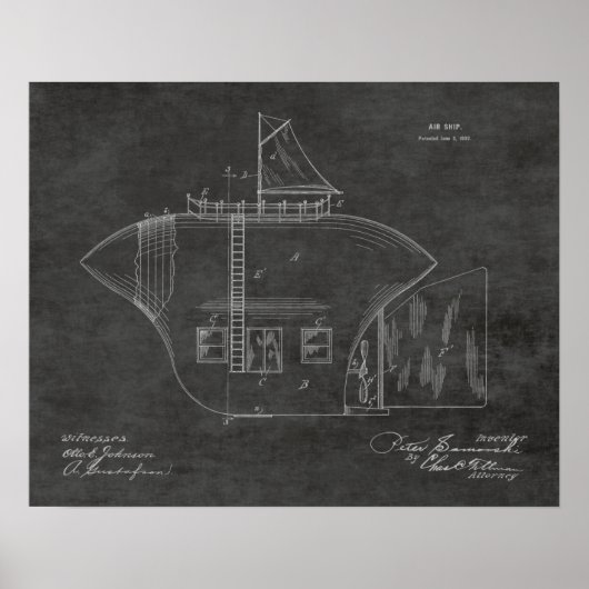 1902 Odd Airship Airplane Patent Art Zeichnend Pri Poster (Vorne)