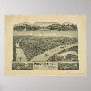 1902 Point Marion, PA Birds Eye Panoramablick Kart Poster