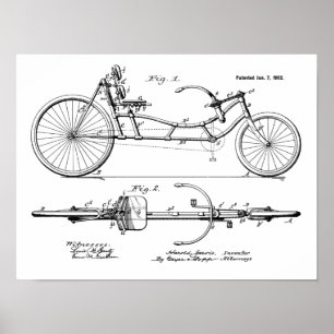 1902 Vintage Liegerad-Patentkunst drucken Poster