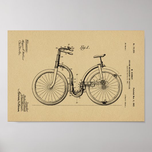 1902 Vintages Fahrradpatent Art Print Poster (Vorne)