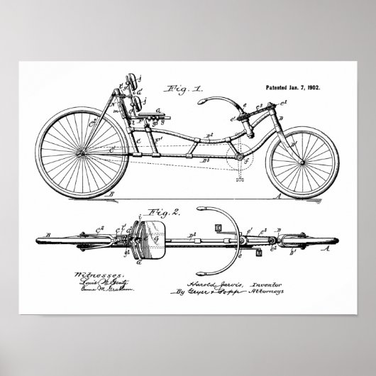 1902 Vintages Fahrradpatent für Recumbent Art Prin Poster (Vorne)