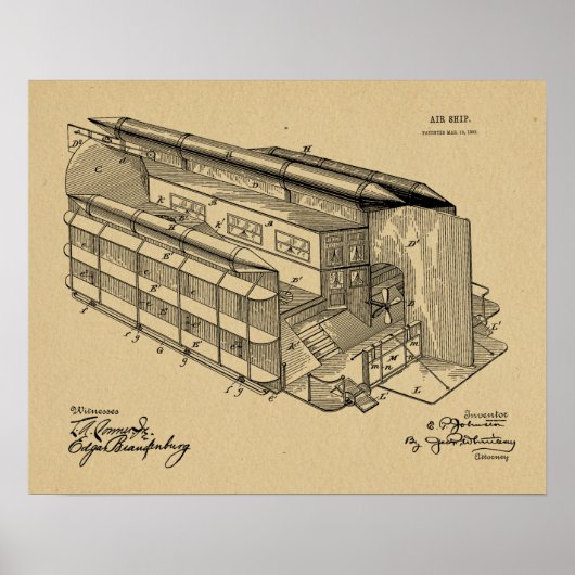 1903 Flying AirShip Patent Art Zeichnend Print Poster (Vorne)