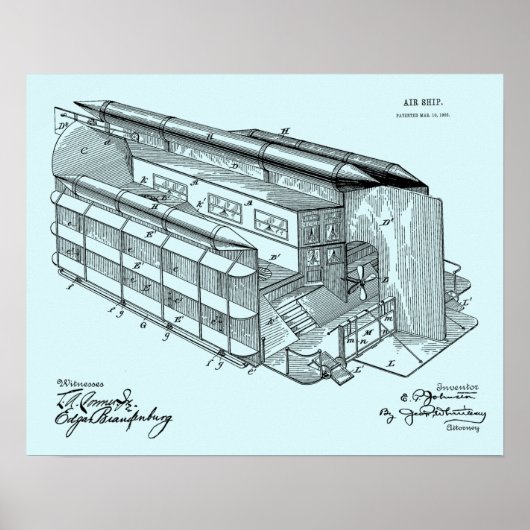 1903 Flying AirShip Patent Art Zeichnend Print Poster (Vorne)