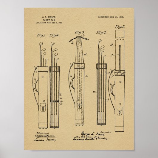 1903 Golf Club Caddy Bag Design Patent Art Print Poster (Vorne)